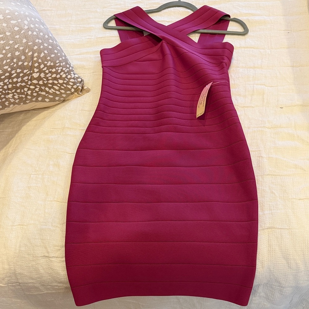 VENUS Fuchsia Cross-Back Mini Dress